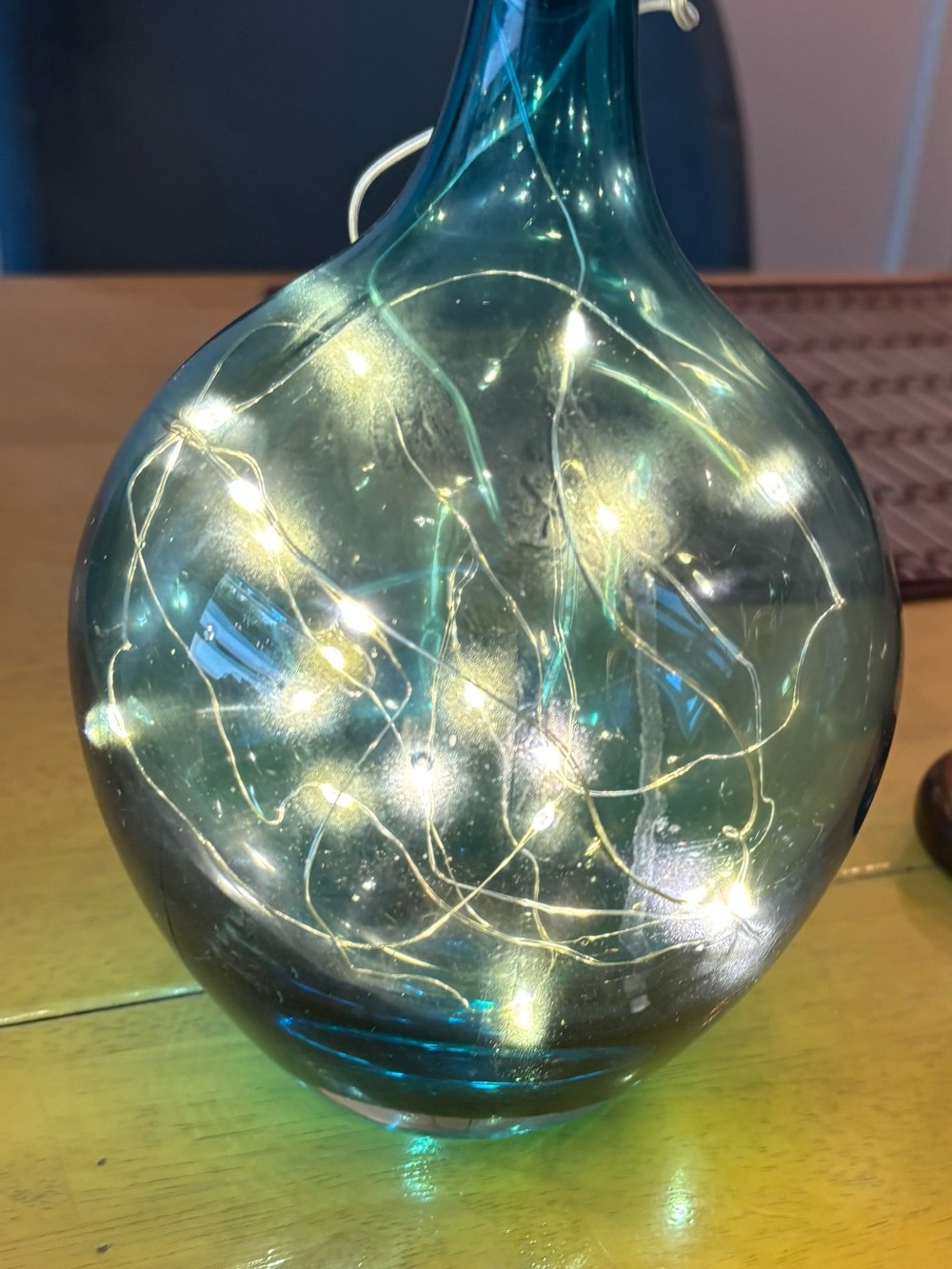 Vase Vintage IKEA SALONG Soufflé Bouche Turquoise avec Guirlande DEL